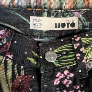 Topshop Moto Black Floral Embellished Pants